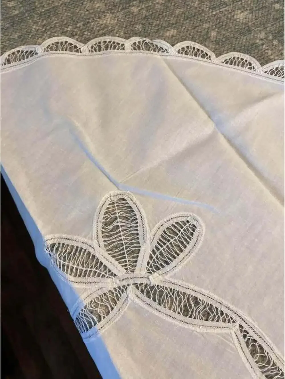 Vintage threadwork square tablecloth